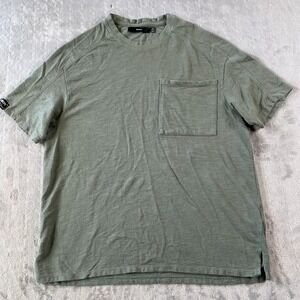 Bershka Shirt Mens Small Green‎ Short Sleeve Casual Preppy Crew Neck Pocket